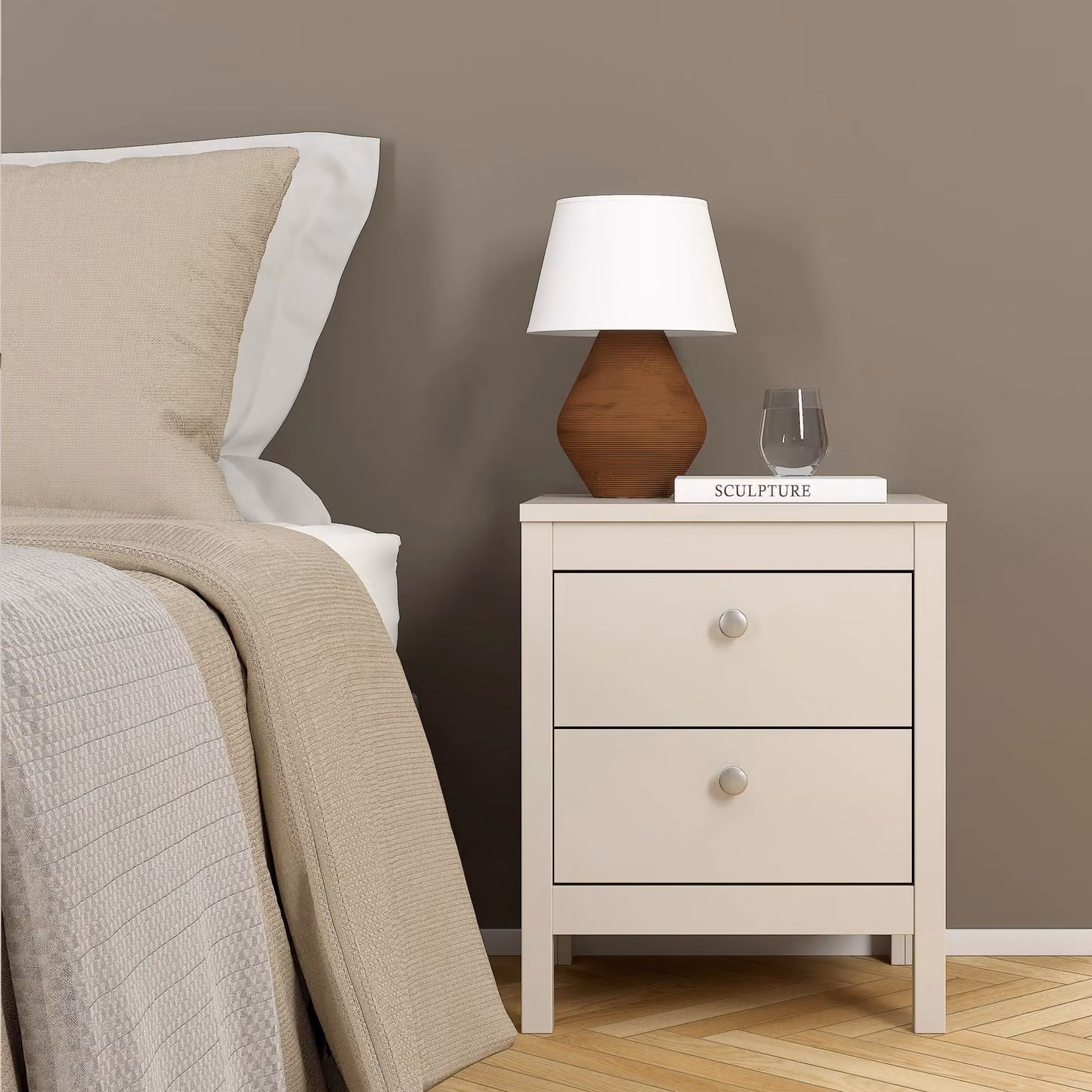 Furniture To Go Madrid Bedside Table with 2 Drawers in Beige Cashmere, W/D/H: 38.4 x 43.8 x 54.1 cm – 2