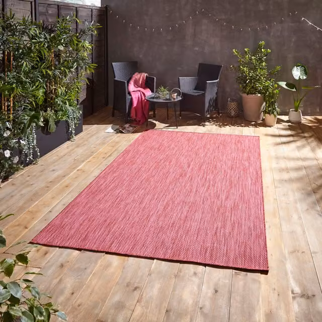 Terrys Red Modern Rectangular Flat Weave Polypropylene Garden Rug