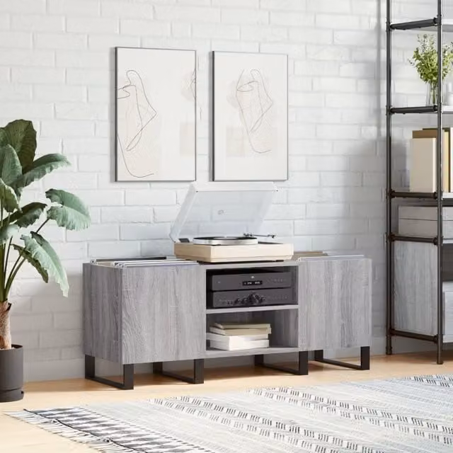 Berkfield Home Record Cabinet in Grey Sonoma, W/D/H: 121 x 38 x 48 cm