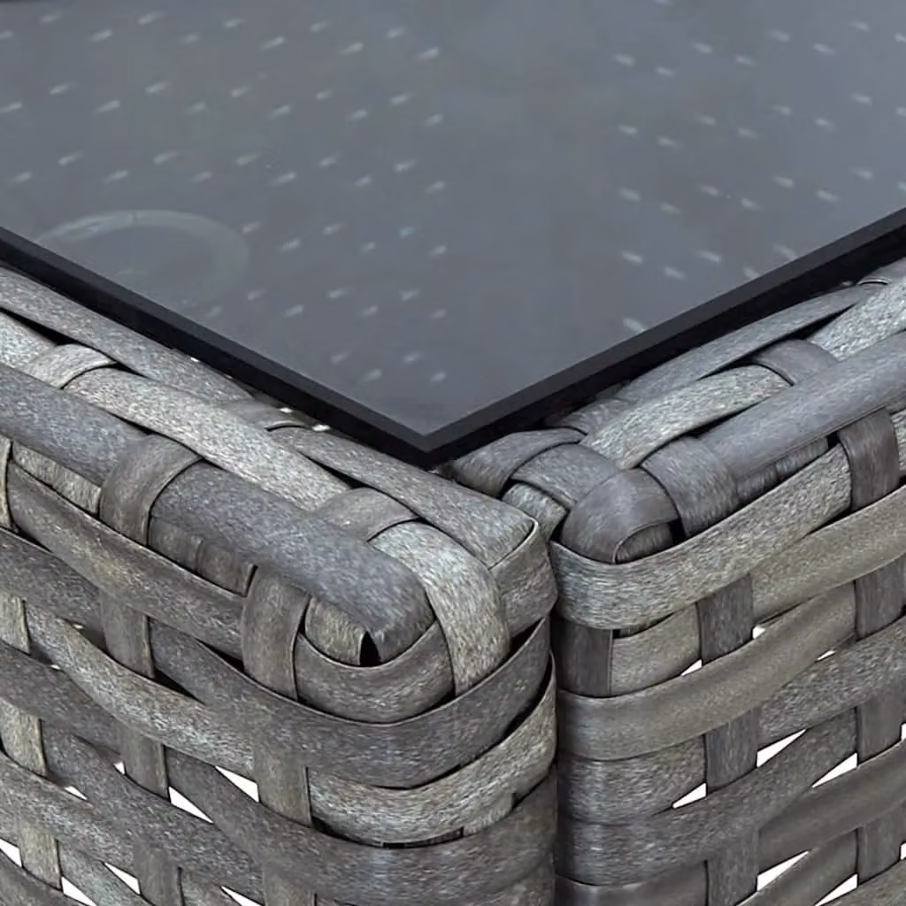 Berkfield Home Grey Poly Rattan Garden Table with Glass Top, W/D/H: 75 x 40 x 37 cm – 3