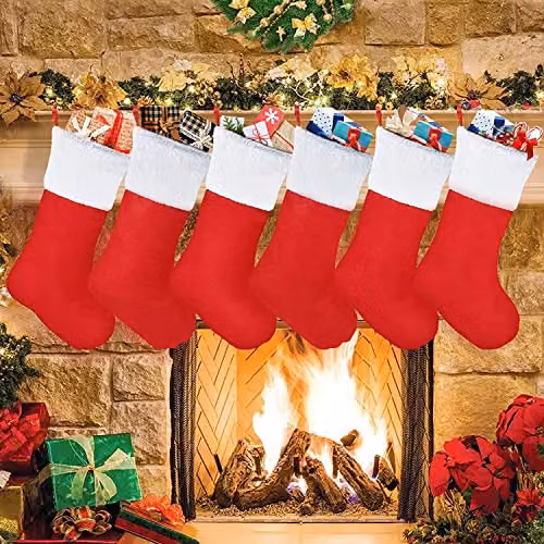 SHATCHI Red Felt Christmas Santa Stocking Hanging Sack for Holiday Party Decoration – 4