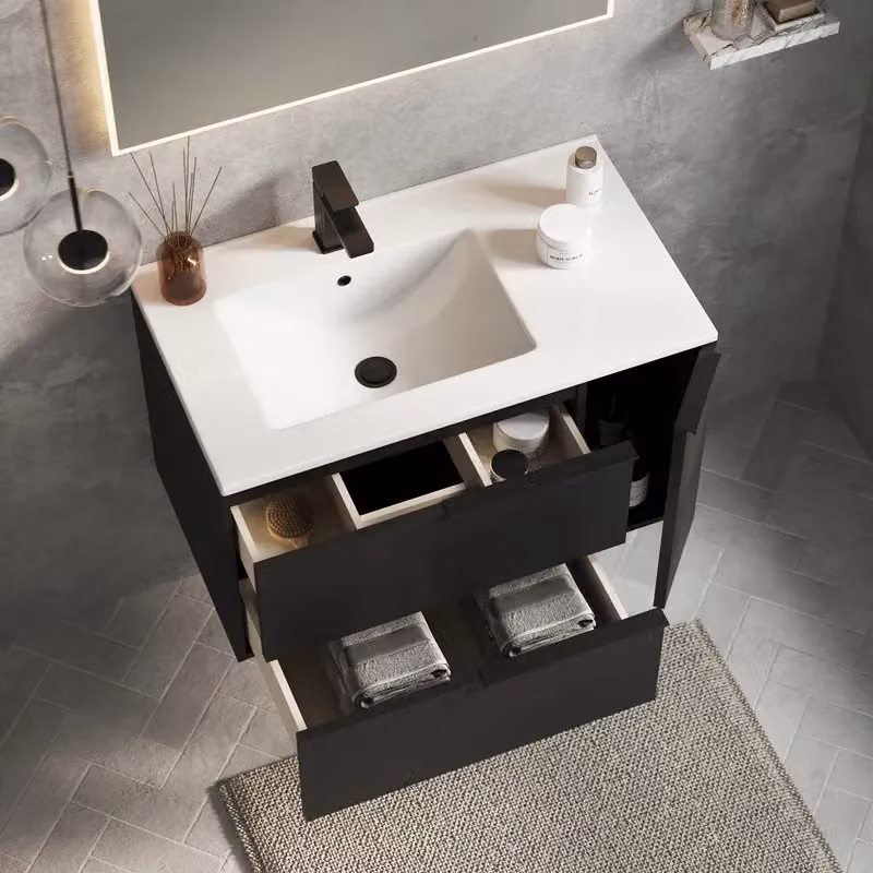 Banyetti Celtic Duo Matt Black Wall Hung Vanity Unit with Door and Basin W: 80 cm, D: 45 cm, H: 48 cm – 3
