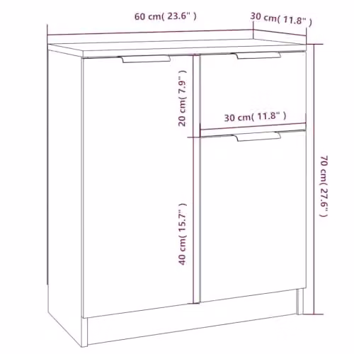 vidaXL Modern Grey Matt Sideboard, W: 60 cm, D: 30 cm, H: 70 cm – 2