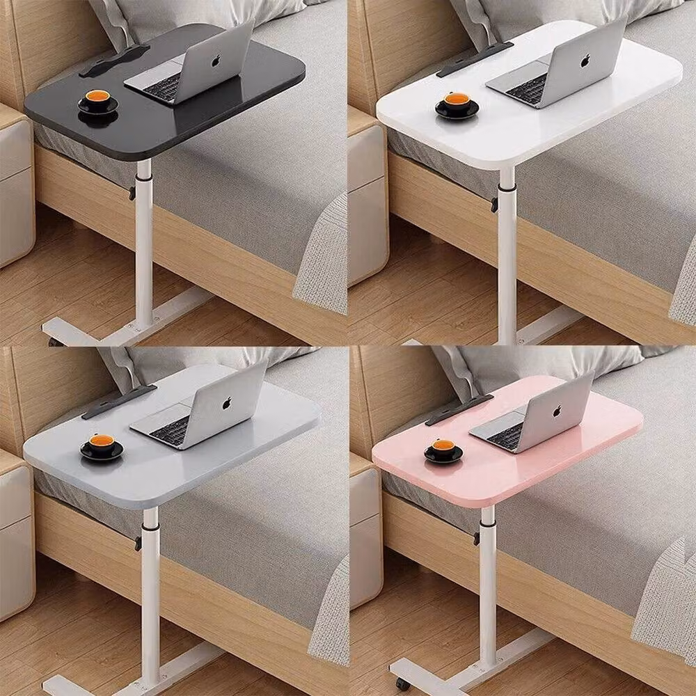 NESTLUNE White Adjustable Height and Angle Over Bed Table with Tilting Top and Castors, W: 100 cm, D: 15 cm – 3