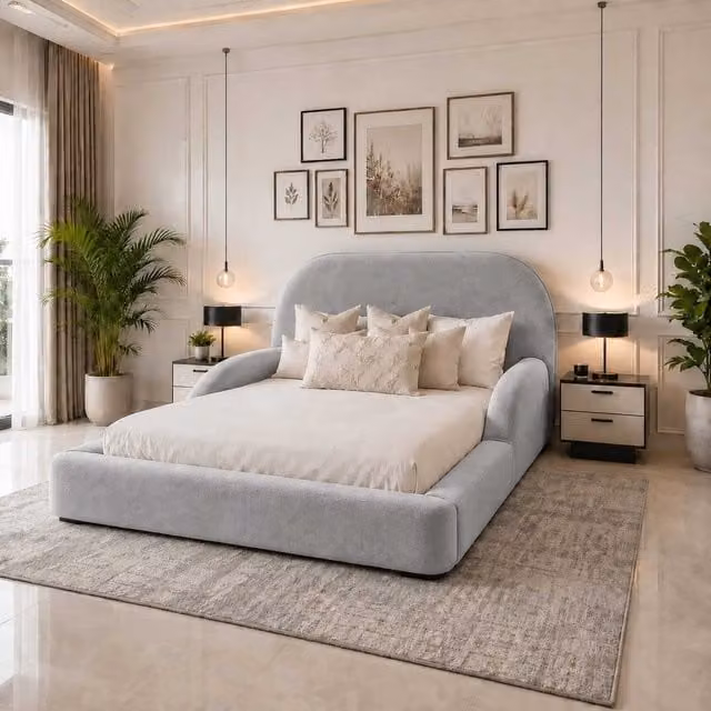 K Mehmood Enterprise Ltd Abstract Haven Modern Ottoman Storage Bed with Headboard in Silver Fabric, W/D/H: 90 x 190 cm