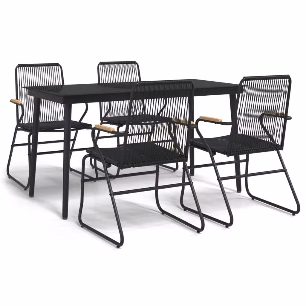 Berkfield Home 5 Piece Modern Garden Dining Set in Black PVC Rattan with Metal and Glass
