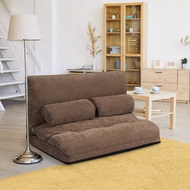 Costway 3-in-1 Convertible Floor Sofa Bed and Sleeper Seat in Brown – 1