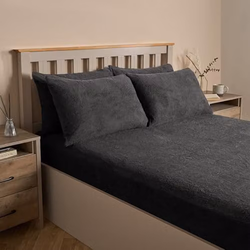 OHS Teddy Fleece Pillowcases, 2 Pack, Charcoal Grey