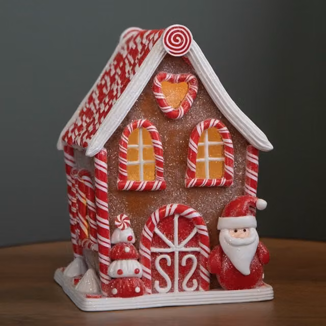 Samuel Alexander Multicolour LED Gingerbread Santa Candy Cabin Christmas Decoration, 20 cm