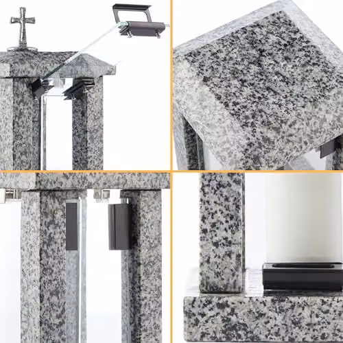 NOVECRAFTO Large Square Granite Memorial Lantern with Cross in Grey, H 32 cm – 8