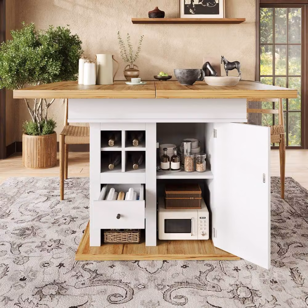 BTM Extendable White Dining Table with Wine Rack and Drawers, W/D/H: 110 x 80 x 75 cm – 3