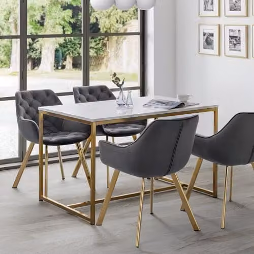 Julian Bowen Scala Rectangular Marble Effect Dining Table in Gold and White, W: 120 cm, H: 76 cm, D: 80 cm – 1