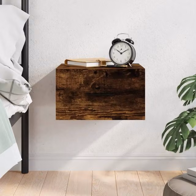 Berkfield Home Wall-mounted Bedside Cabinet in Smoked Oak Brown, W/D/H: 35 x 35 x 20 cm