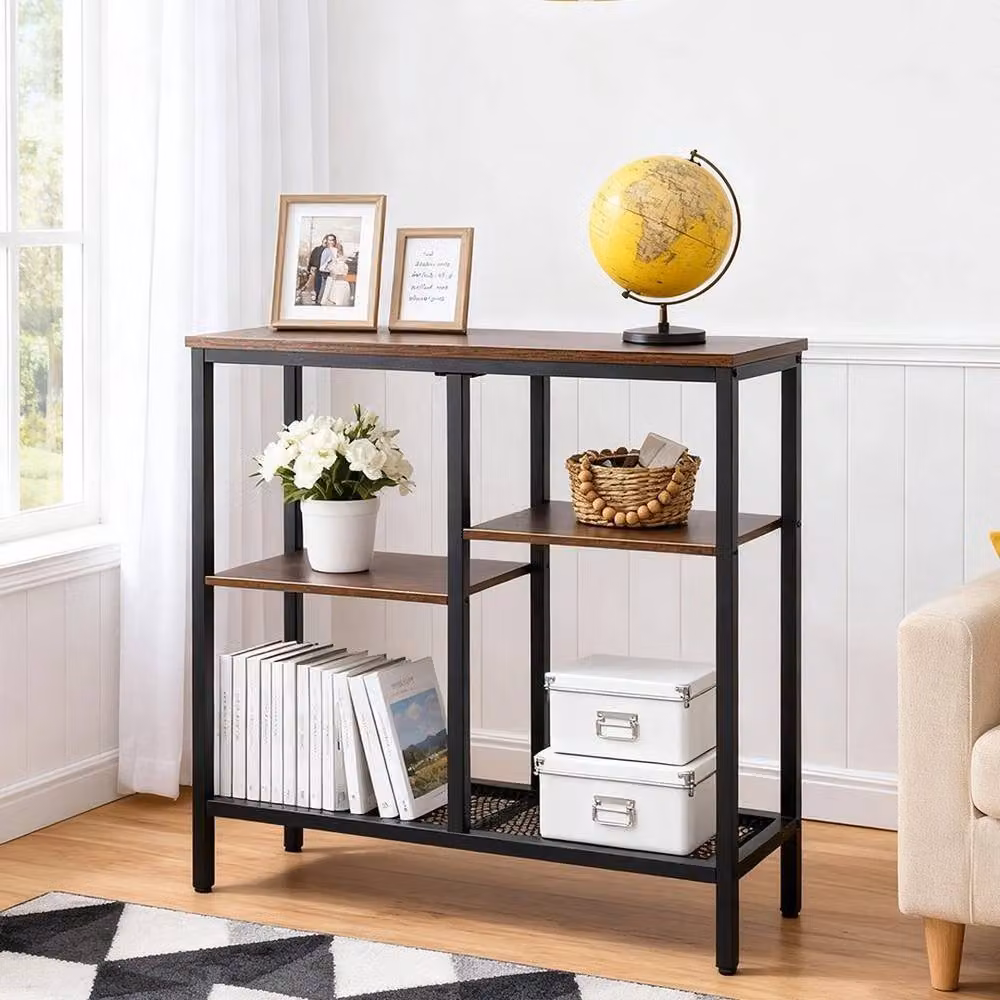 KORVIXA Industrial 4-Tier Narrow Console Sofa Table in Brown – 4