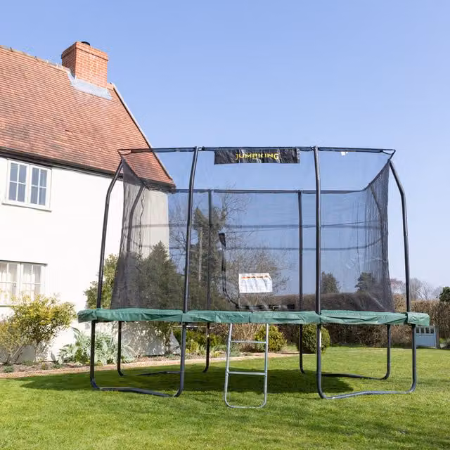 JumpKing Rectangular Trampoline V2 in Green and Grey, 12ft