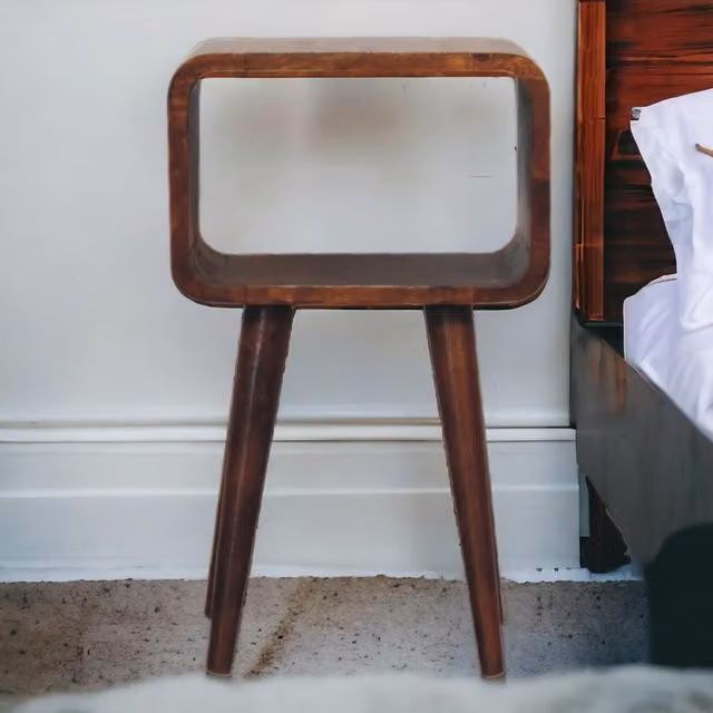 Aosom UK Brown Mango Wood Narrow Nightstand with Open Shelf and Mid-Century Design
