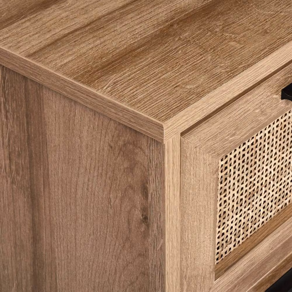 Wyld and Coco Wall Mounted Bathroom Cabinet with Rattan Front, Drawers and Cupboard, Beige and Brown, W/D/H: 60 x 60 x 60 cm – 3