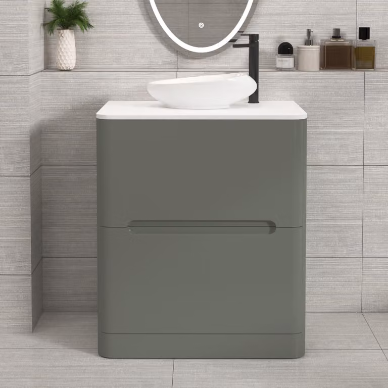 Royal Bathrooms Venice 700mm Sage Green Floor Standing Vanity Unit with 2 Drawers, Plain White Worktop and Nova Basin