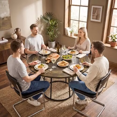 HOMCOM Round Industrial Drop Leaf Dining Table for 4-6 People, Brown and Black, W/D/H: 120 x 120 x 75 cm – 7