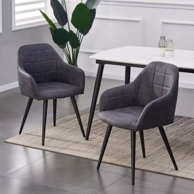 Mcc Direct Adrian Set of 2 Modern Faux Suede Leather Dining Chairs in Grey and Black