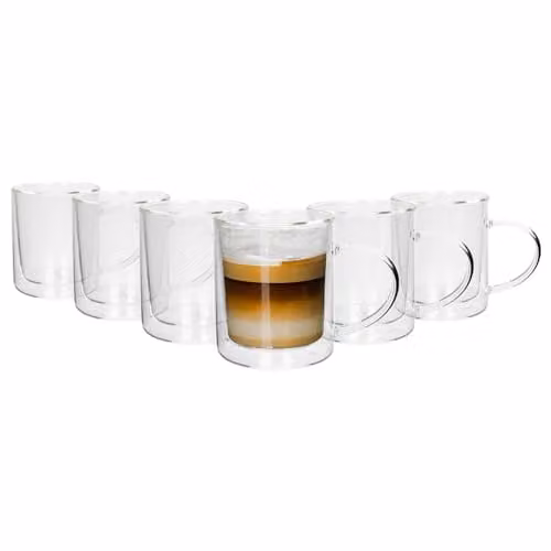 Rink Drink Pack of 6 Double Walled Glass Mugs, 360ml, Transparent – 1
