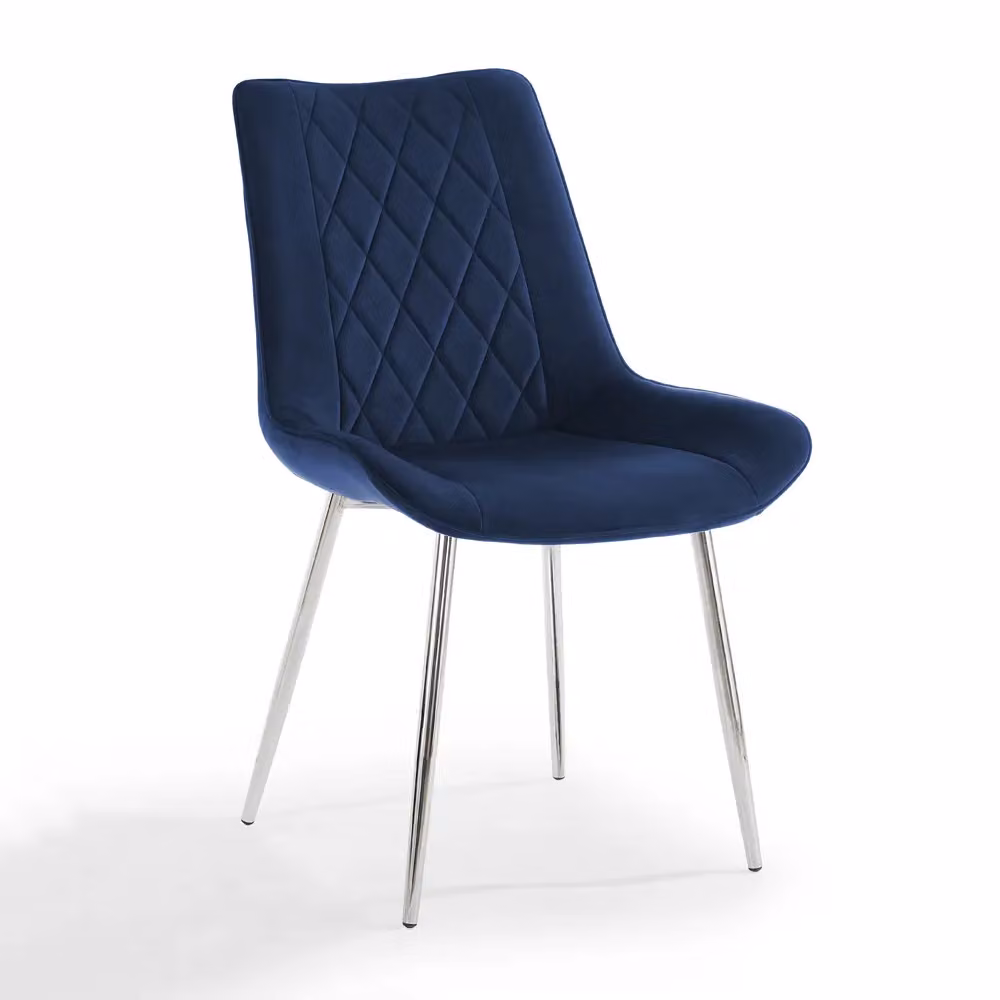 Home Detail Alba Velvet Dining Chair Set of 2, Blue with Black Fabric and Silver Metal Legs – 2