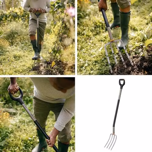 Fiskars Ergonomic Angled Garden Spade Fork in Grey and Black, Length: 132 cm – 2