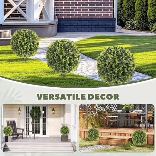 HOMCOM Set of 2 Green Artificial Boxwood Topiary Ball Bushes, UV Resistant, Diameter: 40 cm – 5