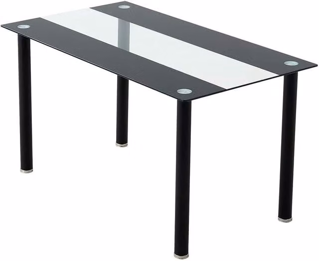 Kosy Koala Modern Rectangular Glass Dining Table in Black and Transparent, Width: 120 cm
