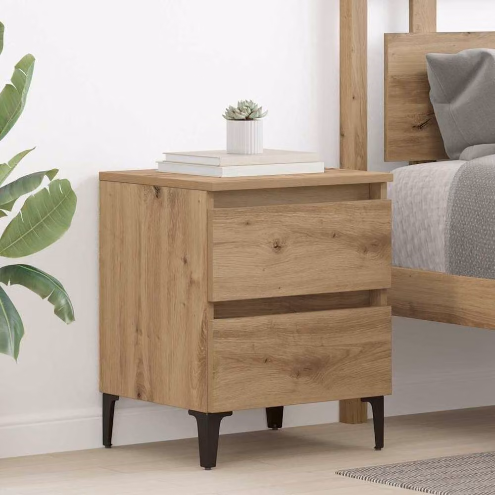 Berkfield Home Traditional Artisan Oak Bed Cabinet in Brown, W/D/H: 40 x 35 x 50 cm – 2