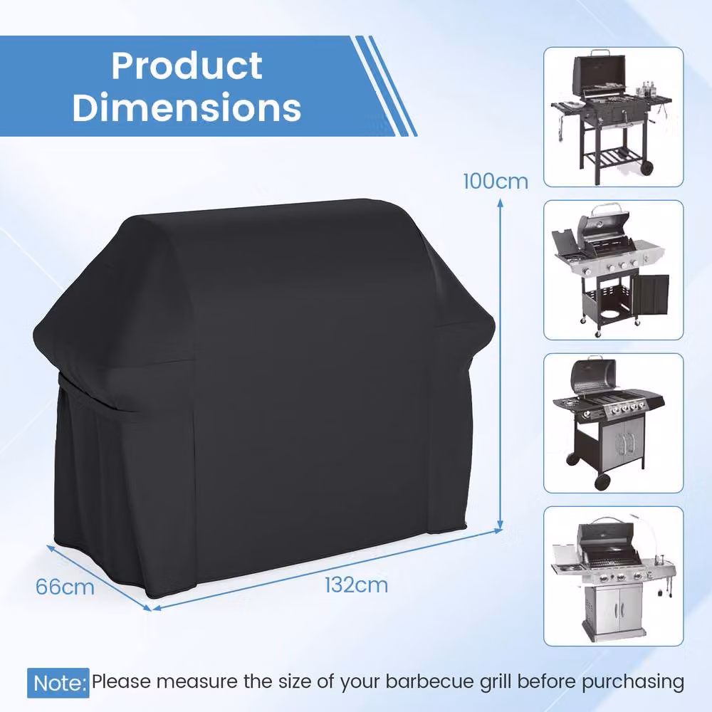 Costway Heavy Duty Waterproof PVC Gas Grill Cover with Dual Handles, Black, W/D/H: 132 x 100 x 66 cm – 2