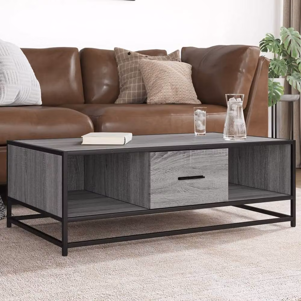 Berkfield Home Grey Sonoma Coffee Table with Metal Sled Base, W: 100 cm, D: 57 cm, H: 35 cm – 2