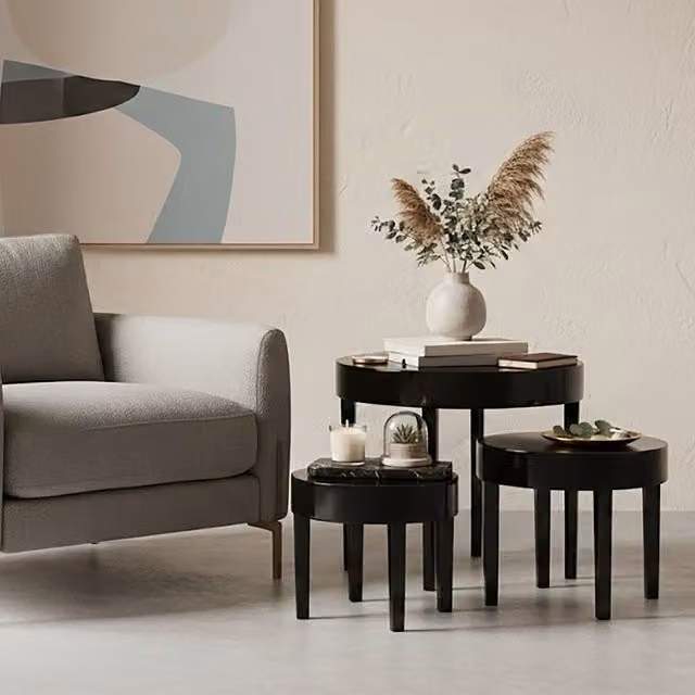 Orsina Set of 3 Black Glossy Nesting Tables with Round Tops – 11