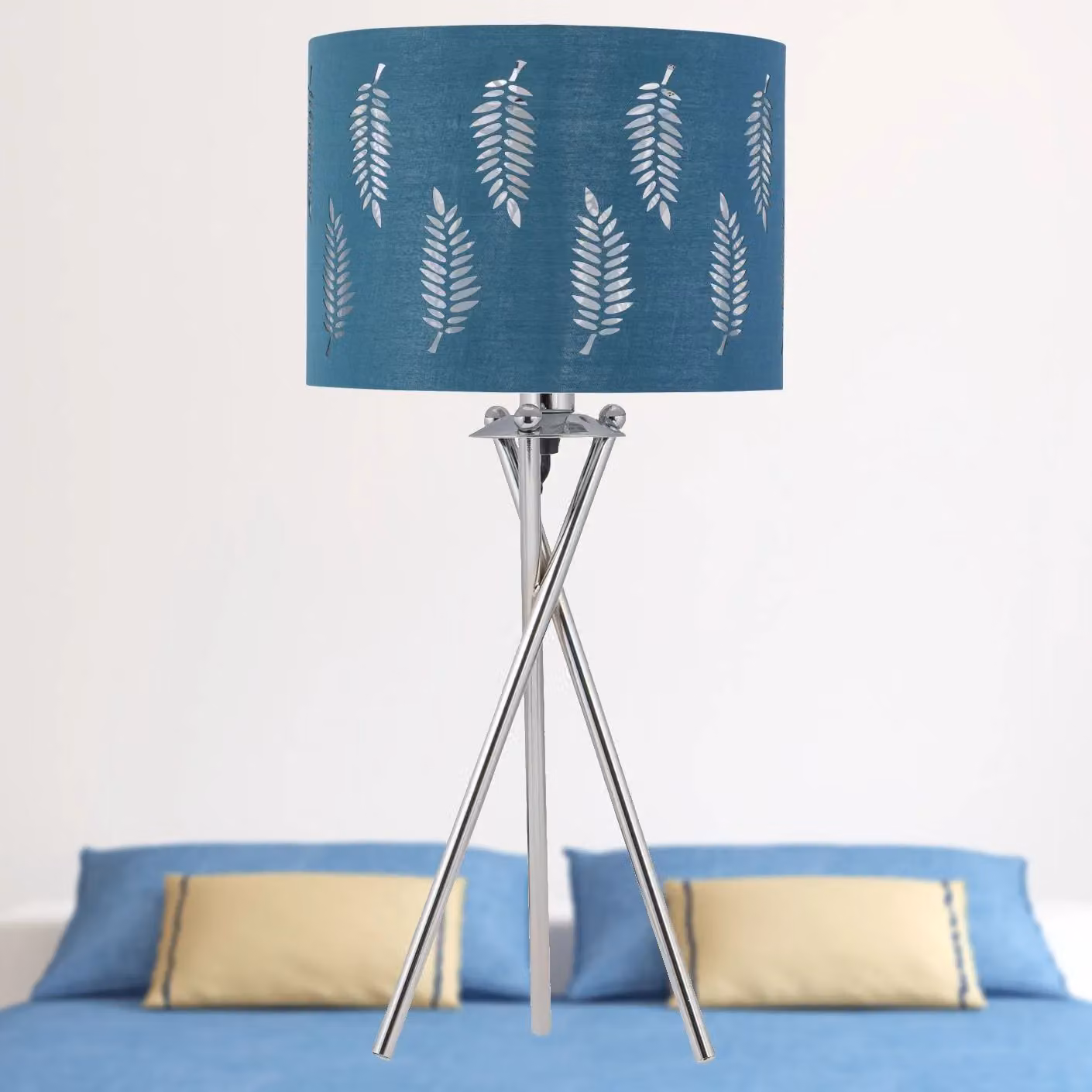 First Choice Lighting Set of 2 Silver Tripod Table Lamps with Teal Fern Cut Out Shades – 4