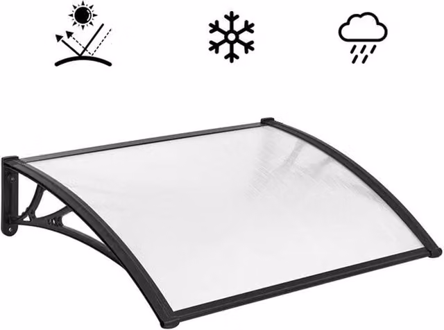 EONLION Black and Transparent Door Canopy Awning Rain Shelter, W: 100 cm, D: 76 cm, H: 76 cm – 1