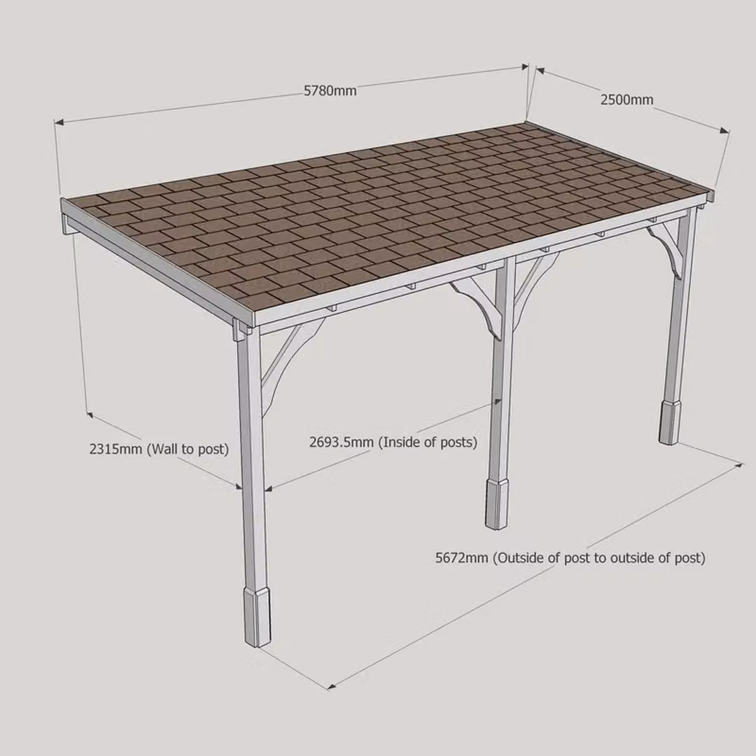 Rutland County Garden Furniture Wood Carport with Bitumen Shingle Roof, Light Green, W: 578 cm, L: 250 cm, H: 270 cm – 3