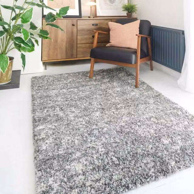 Kukoon Soft Shaggy Rug in Grey and Silver, Deep Pile Fluffy Rectangular Bedroom Carpet Mat, W: 80 cm, L: 150 cm