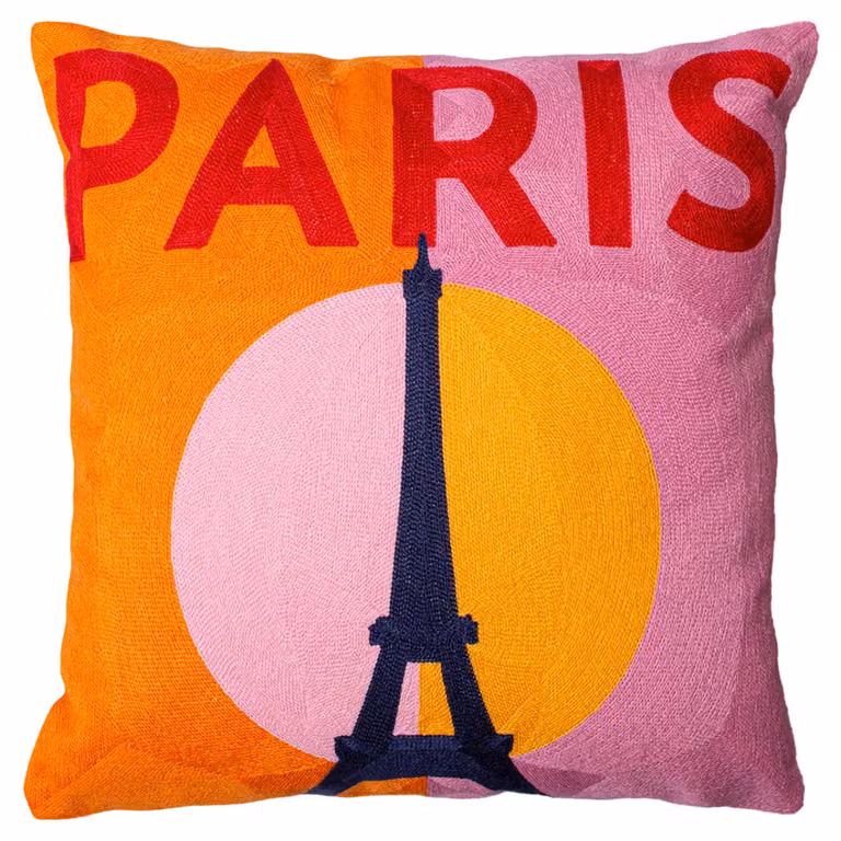 The Pillow Drop Paris Needlepoint Square Cushion, Multicolour Pink and Orange, W/D/H: 45 x 45 x 45 cm