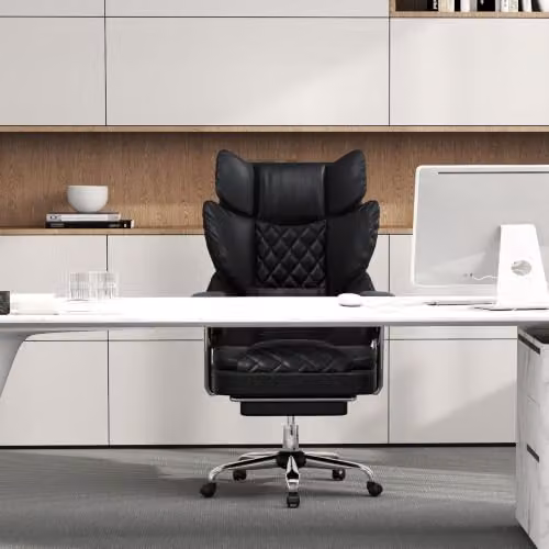 Levede Black PU Leather Ergonomic Executive Office Chair with Footrest, Lumbar Support and Headrest – 2