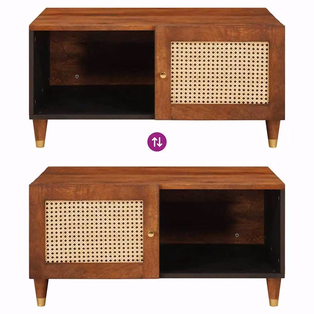 Berkfield Home Modern Coffee Table with Shelf in Brown Cane and Solid Mango Wood W/D/H: 80 x 50 x 40 cm – 5