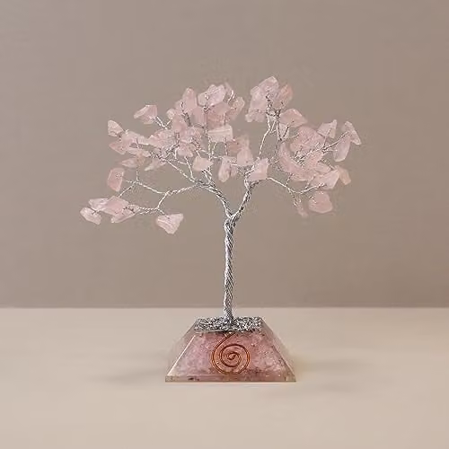 KDMD Rose Quartz Gemstone Tree with Organite Base in Pink