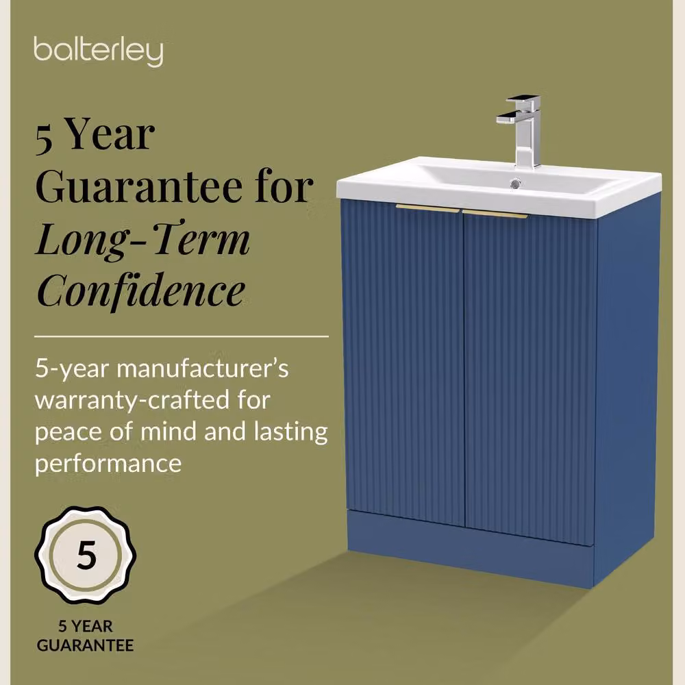 Balterley Fluted Front 2 Soft Close Door Vanity Basin Unit in Satin Blue, W: 60 cm – 5