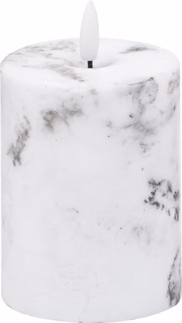 Luxer Collection Natural Glow White Marble Effect LED Pillar Candle with Flicker Effect and Timer