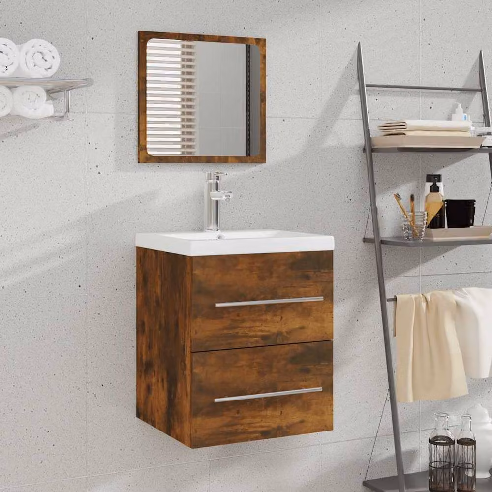 Berkfield Home Modern Wall Mounted Bathroom Cabinet with Mirror in Smoked Oak Brown, W: 41 cm, D: 38.5 cm, H: 48 cm – 2