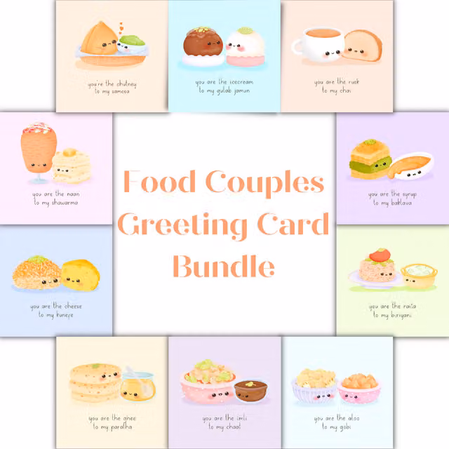 Peacock Supplies Food Couples Greeting Card Bundle in White and Multicolour