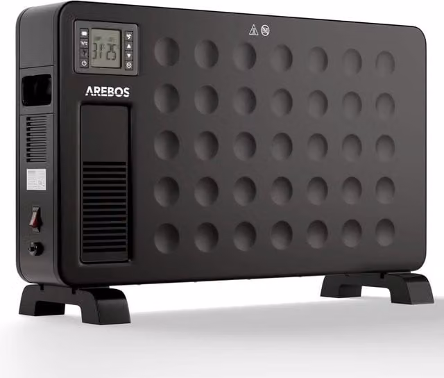 AREBOS 2300W Convector Heater in Black with Remote Control, Timer and Thermostat