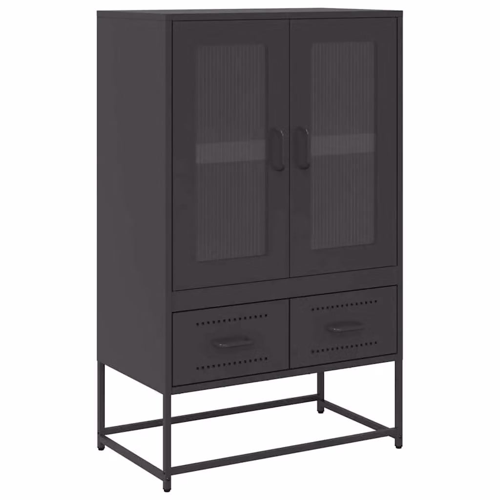 Berkfield Home Black Steel Highboard with Glass Doors W/D/H: 68 x 39 x 111.5 cm – 2