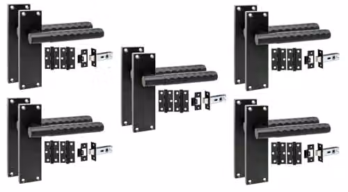 Golden Grace Victorian Knurled Long Backplate Door Handle Set, Matt Black, 5 Pack – 1