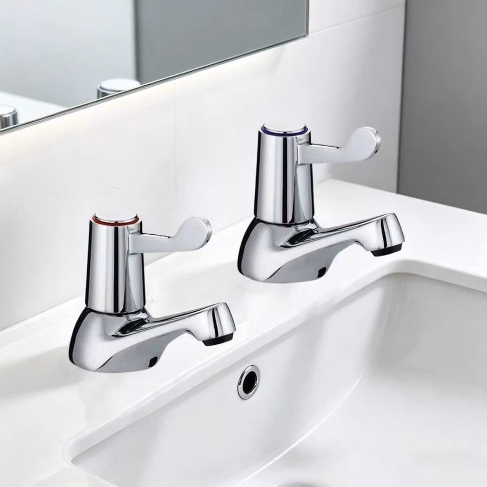 VOGREX Chrome Single Lever Pillar Basin Taps, Hot and Cold Pair in Silver – 4