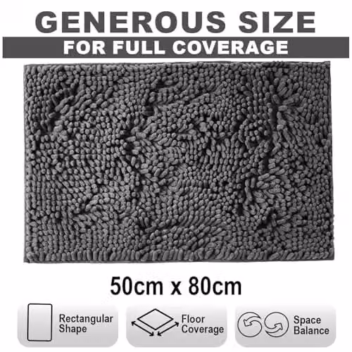 GAVENO CAVAILIA Miami Chenille Loop Microfibre Bath Mat, Grey, W/D: 50 x 80 cm – 9